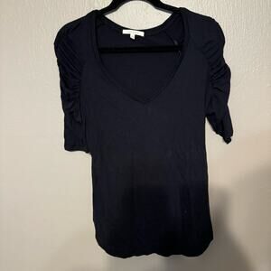 PURE + GOOD Black V-Neck Puff Sleeve Short Sleeve T-Shirt Casual comfort Size S